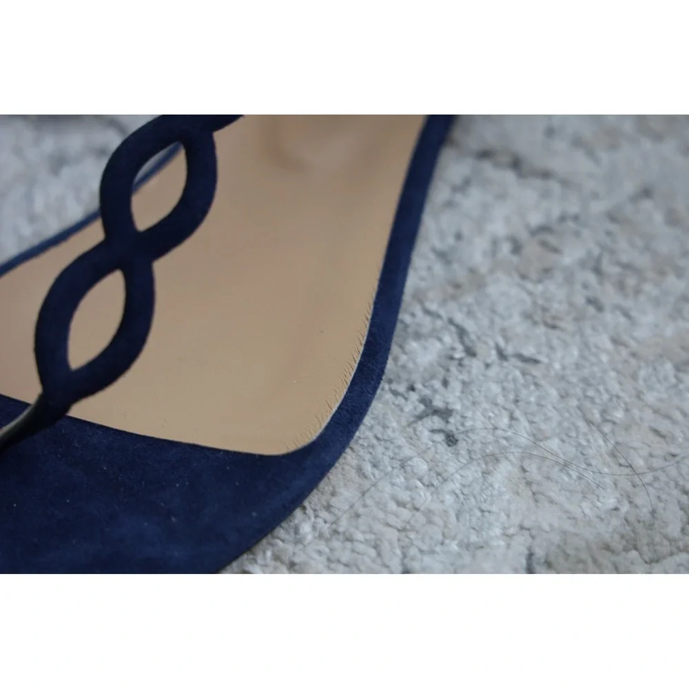 Sergio Rossi Navy‎ Suede Braided Ankle Strap Flat Sandals Size 35.5